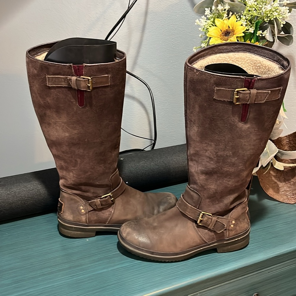 UGG Thomsen Tall Boots Brown Leather Suede - Picture 2 of 11